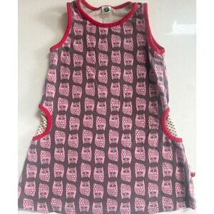 Småfolk Girls Owl Print Sleeveless Dress Pink Brown Sz‎ 3-4 Scandinavian Organic